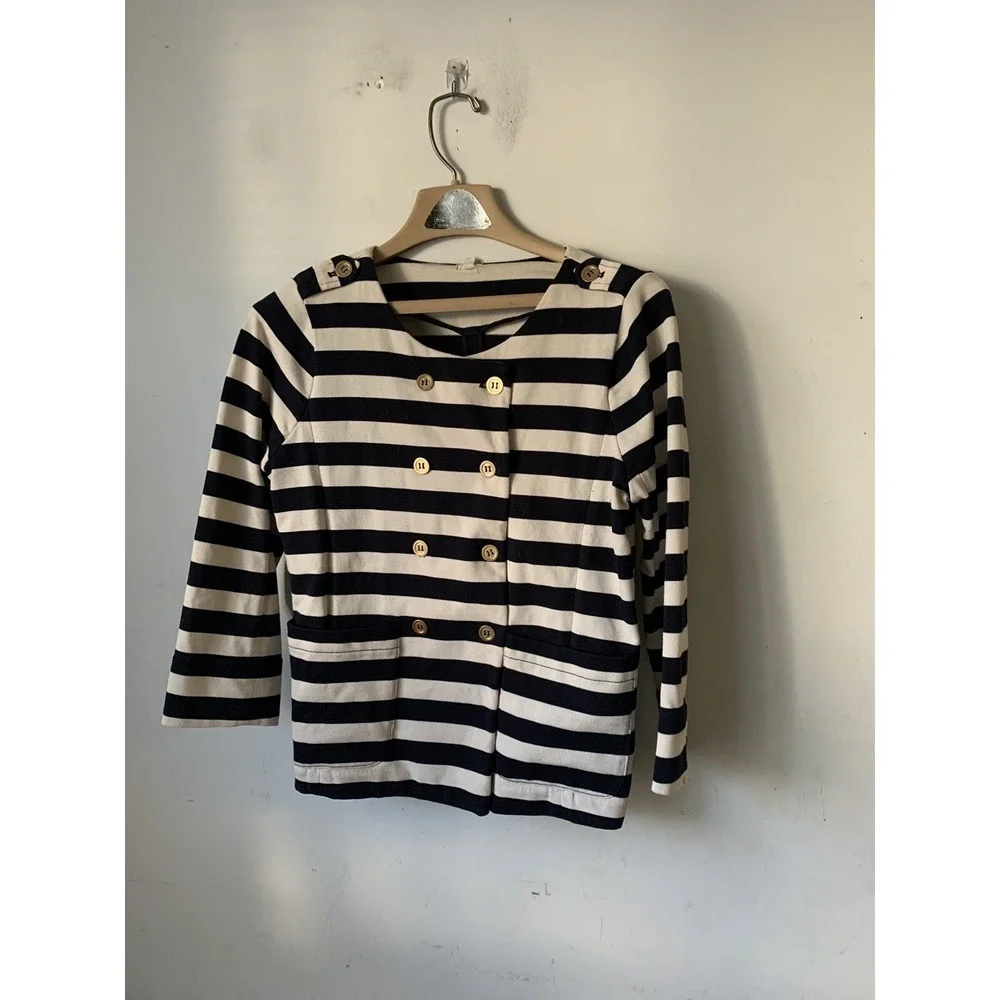 J Crew Womens Blazer Small Striped Nautical Old Money Coastal Preppy Breton Blue